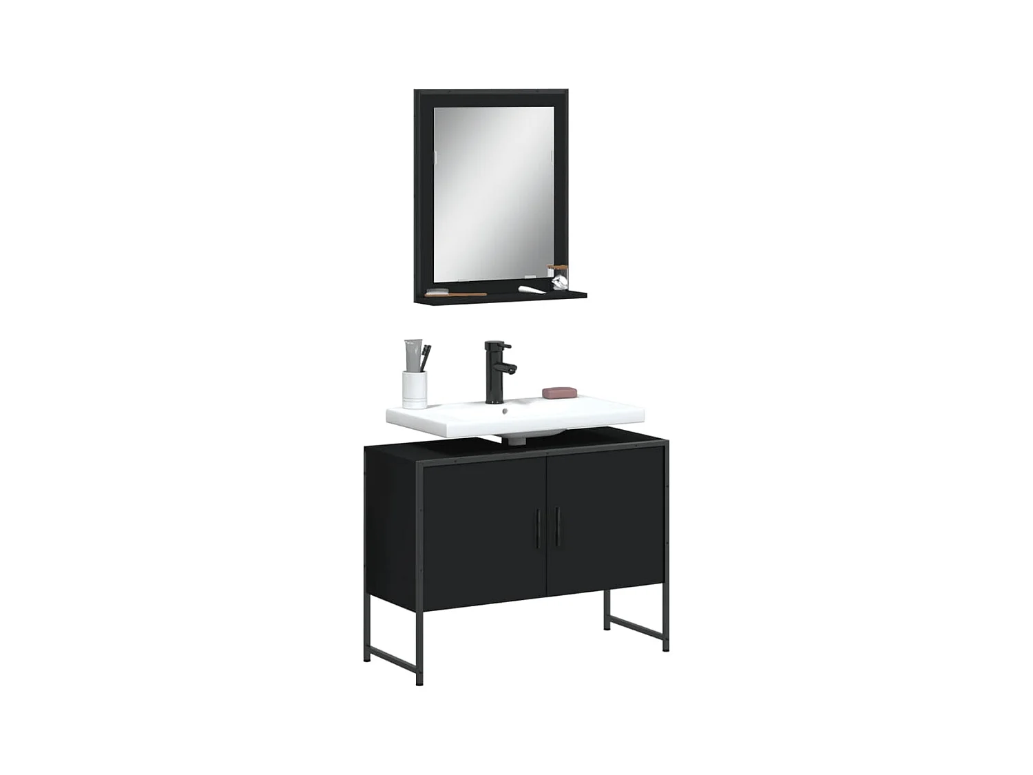 Ensemble d'armoires de salle de bain 2 pcs noir bois ingénierie