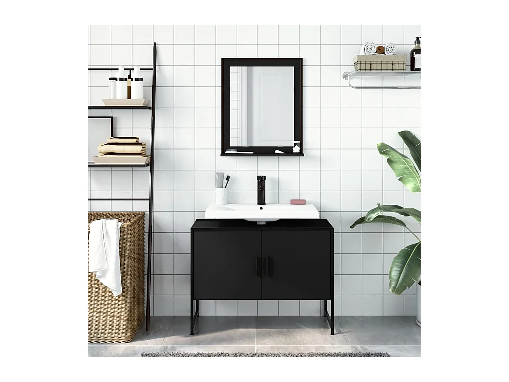 Ensemble d'armoires de salle de bain 2 pcs noir bois ingénierie