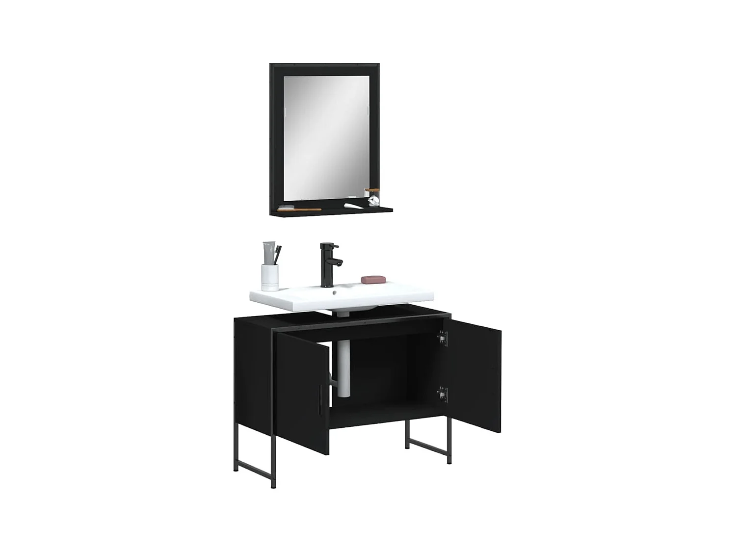 Ensemble d'armoires de salle de bain 2 pcs noir bois ingénierie