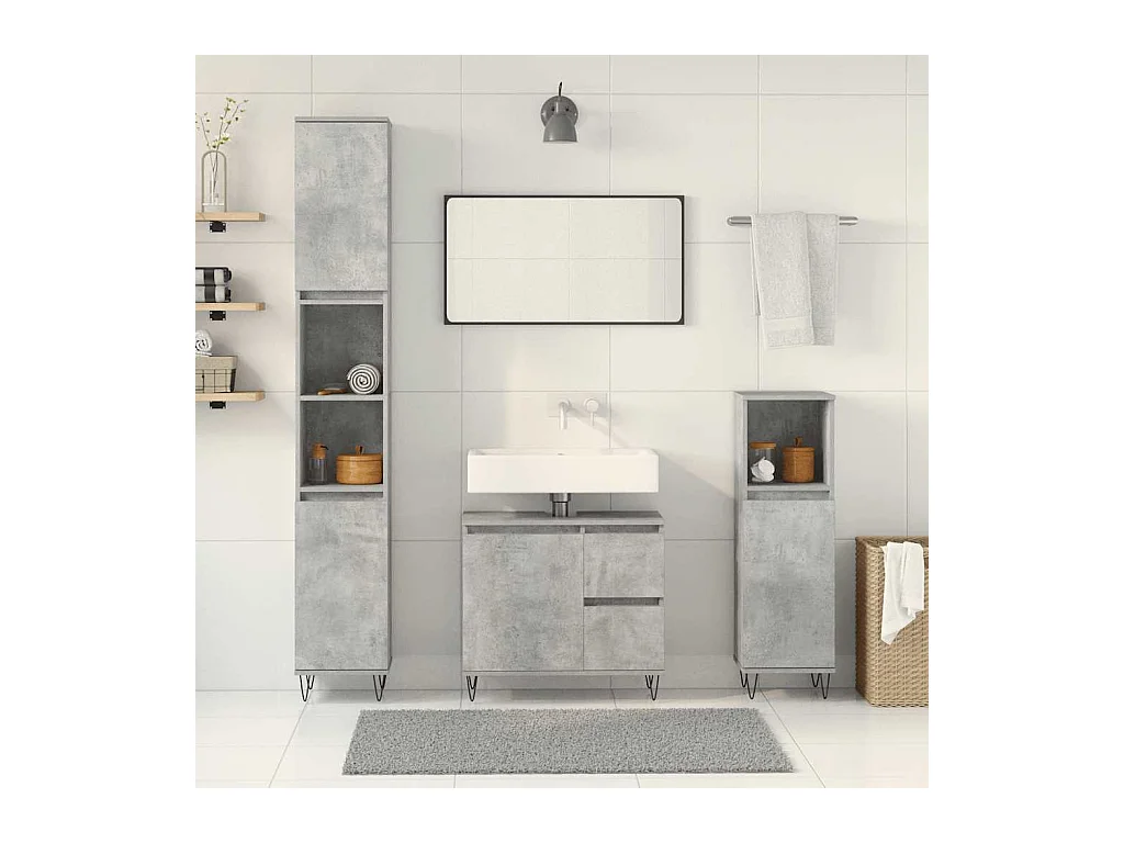 Ensemble de meubles de salle de bain 3 pcs gris béton