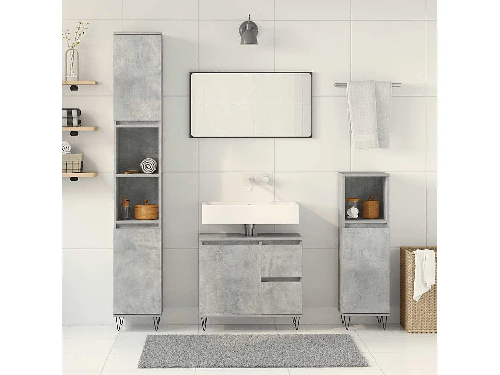 Ensemble de meubles de salle de bain 3 pcs gris béton