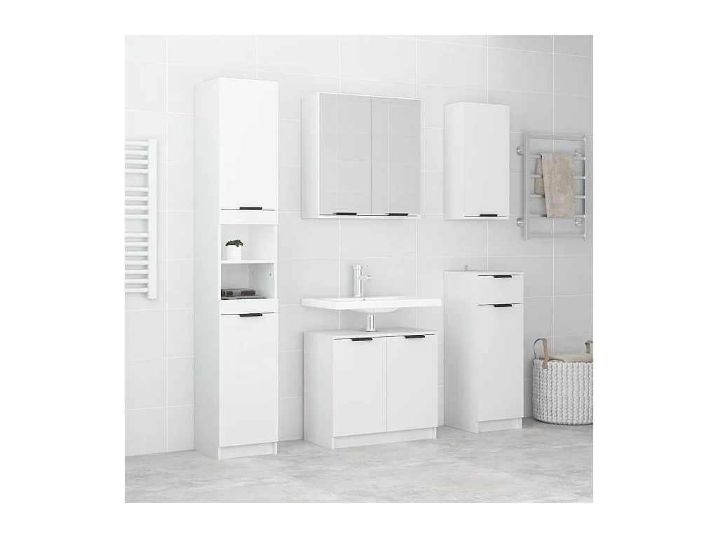Meubles de salle de bain 5 pcs Blanc Bois d'ingénierie