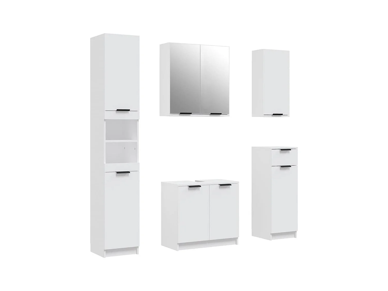 Meubles de salle de bain 5 pcs Blanc Bois d'ingénierie