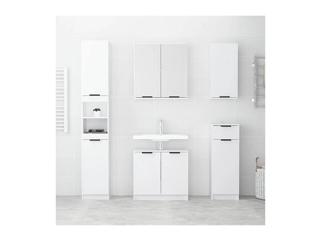 Meubles de salle de bain 5 pcs Blanc Bois d'ingénierie