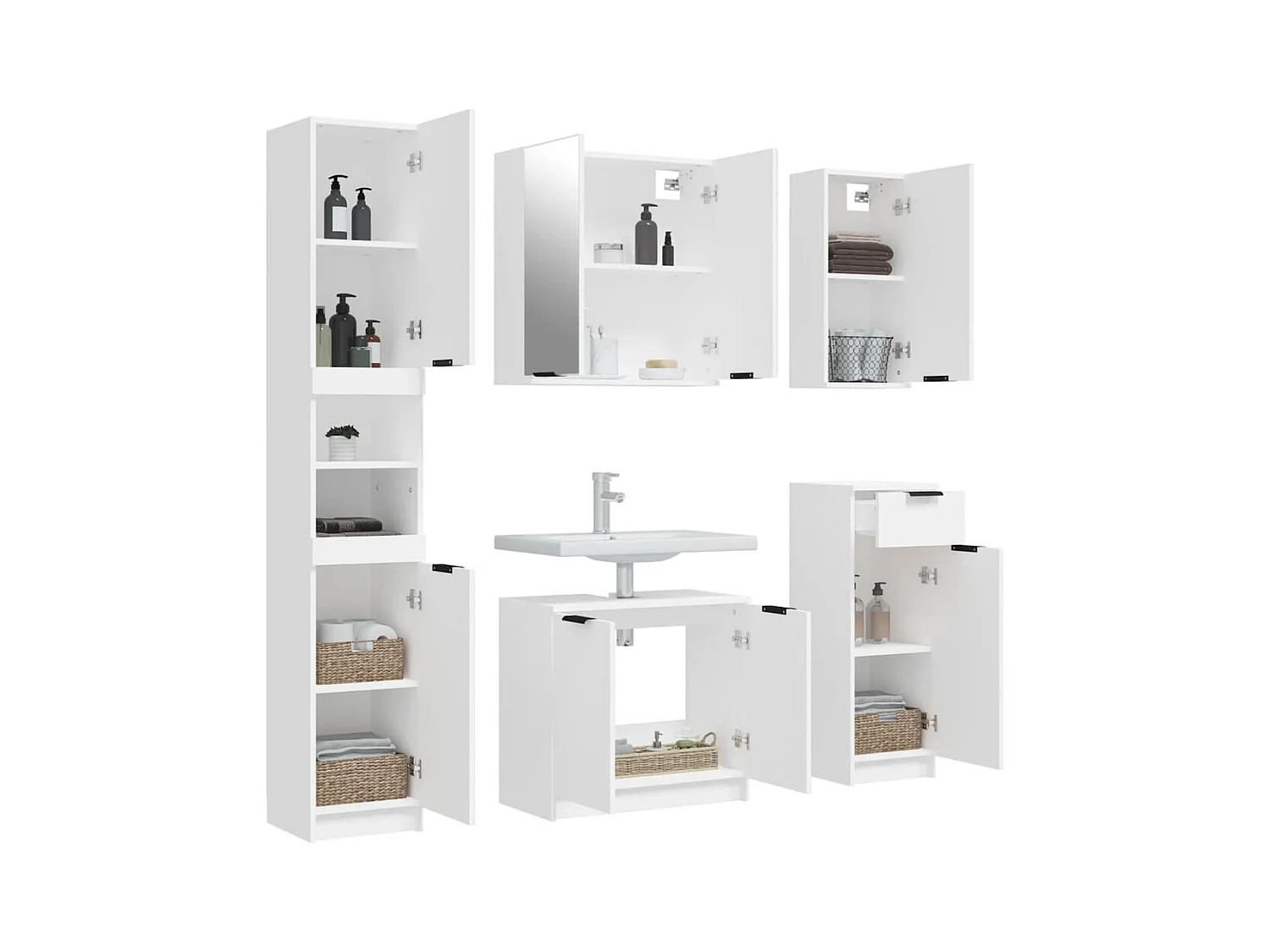 Meubles de salle de bain 5 pcs Blanc Bois d'ingénierie