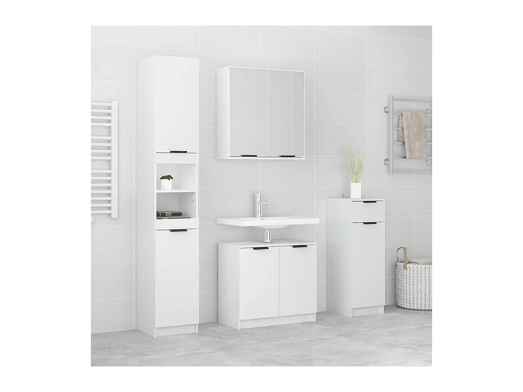 Meubles de salle de bain 4 pcs Blanc Bois d'ingénierie