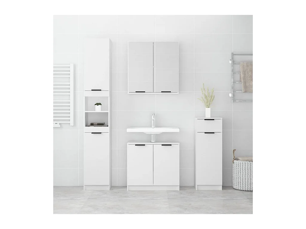 Meubles de salle de bain 4 pcs Blanc Bois d'ingénierie