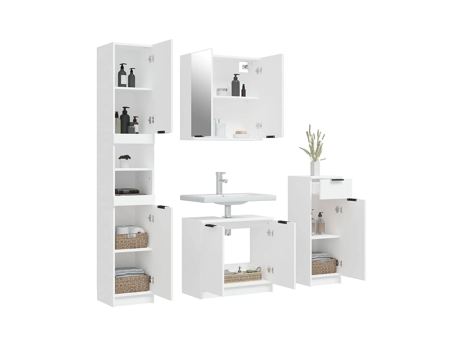Meubles de salle de bain 4 pcs Blanc Bois d'ingénierie