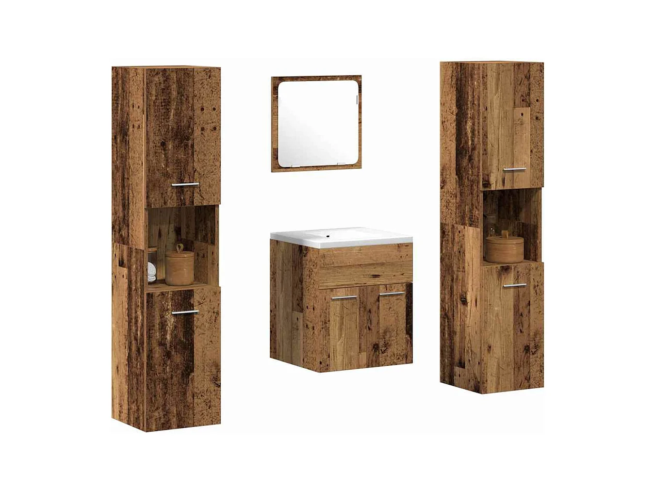 Set di mobili da bagno 4 pezzi in legno anticato