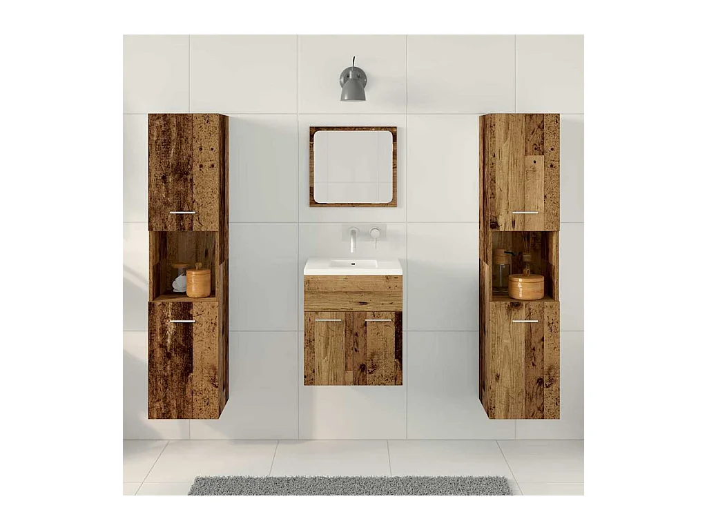 Set di mobili da bagno 4 pezzi in legno anticato