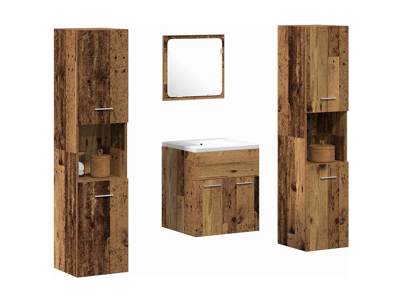 Conjunto de muebles de baño de 4 piezas en madera antigua