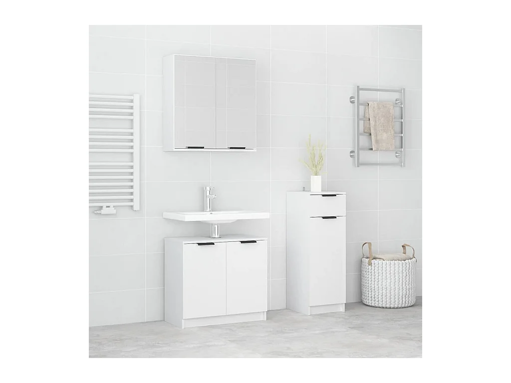 Ensemble d'armoires salle de bain 3 pcs blanc bois d'ingénierie