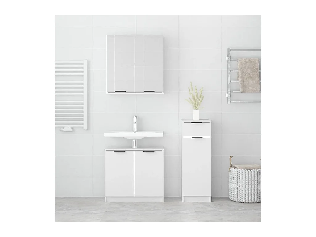 Ensemble d'armoires salle de bain 3 pcs blanc bois d'ingénierie