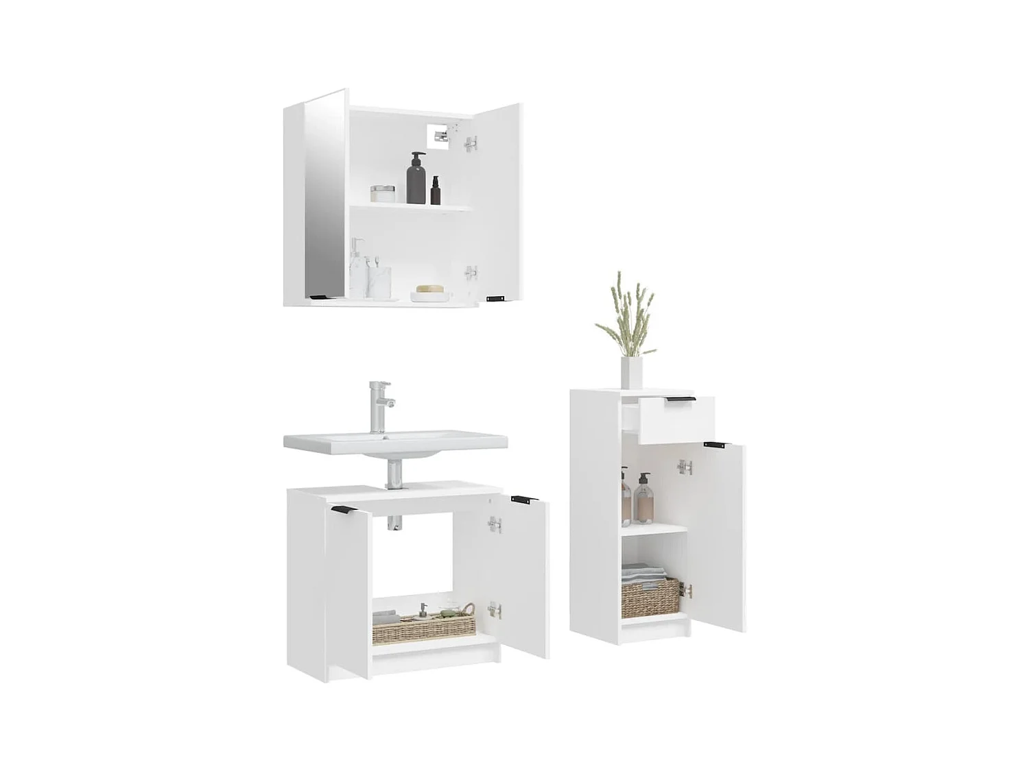Ensemble d'armoires salle de bain 3 pcs blanc bois d'ingénierie