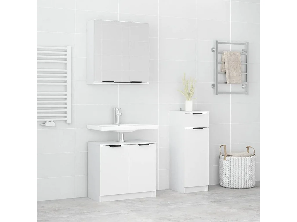 3-delige badkamermeubelset wit bewerkt hout