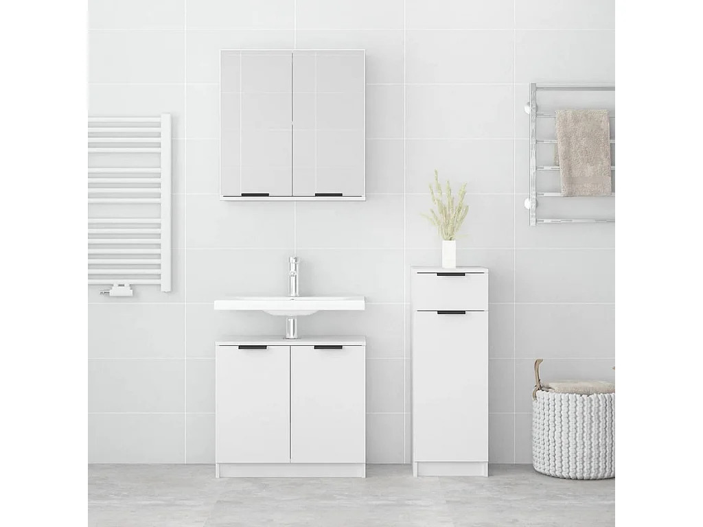 3-delige badkamermeubelset wit bewerkt hout