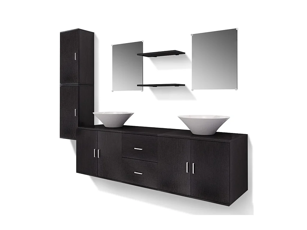 Conjunto de muebles de baño con lavabo 9 piezas Negro
