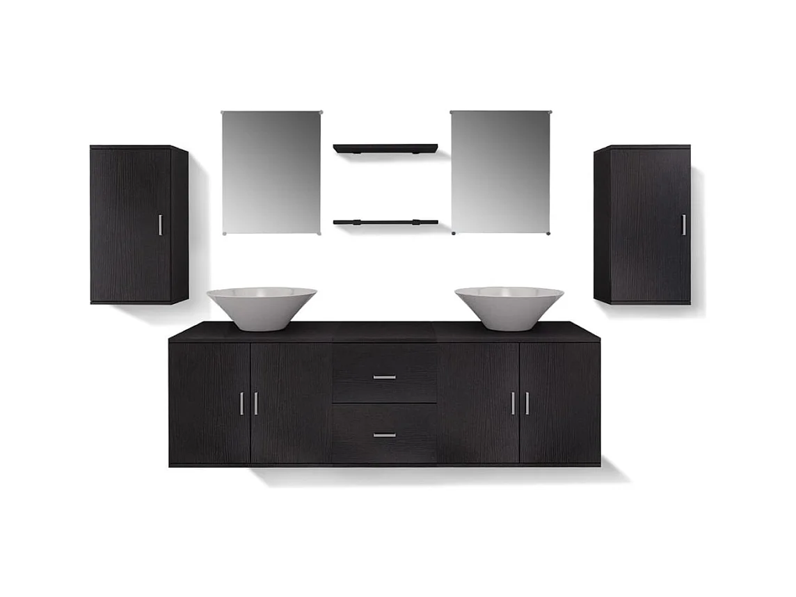 Conjunto de muebles de baño con lavabo 9 piezas Negro