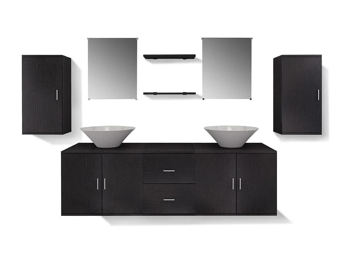 Conjunto de muebles de baño con lavabo 9 piezas Negro