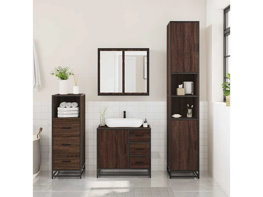 Ensemble de meubles de salle de bain 3 pcs Chêne marron