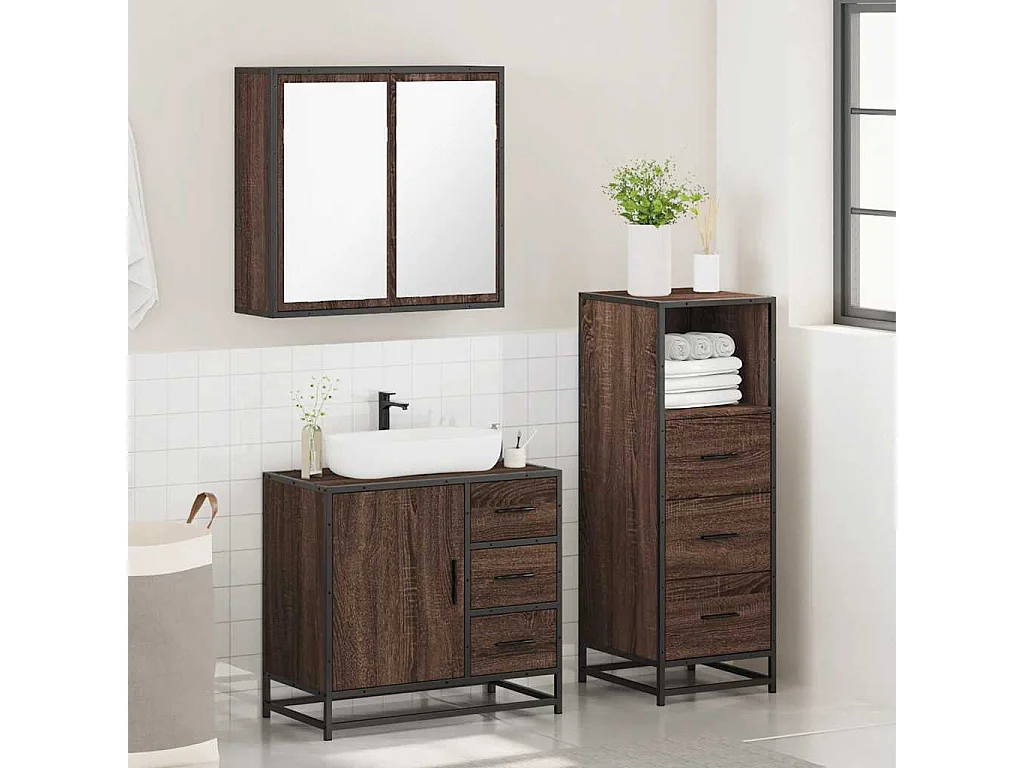 Ensemble de meubles de salle de bain 3 pcs Chêne marron