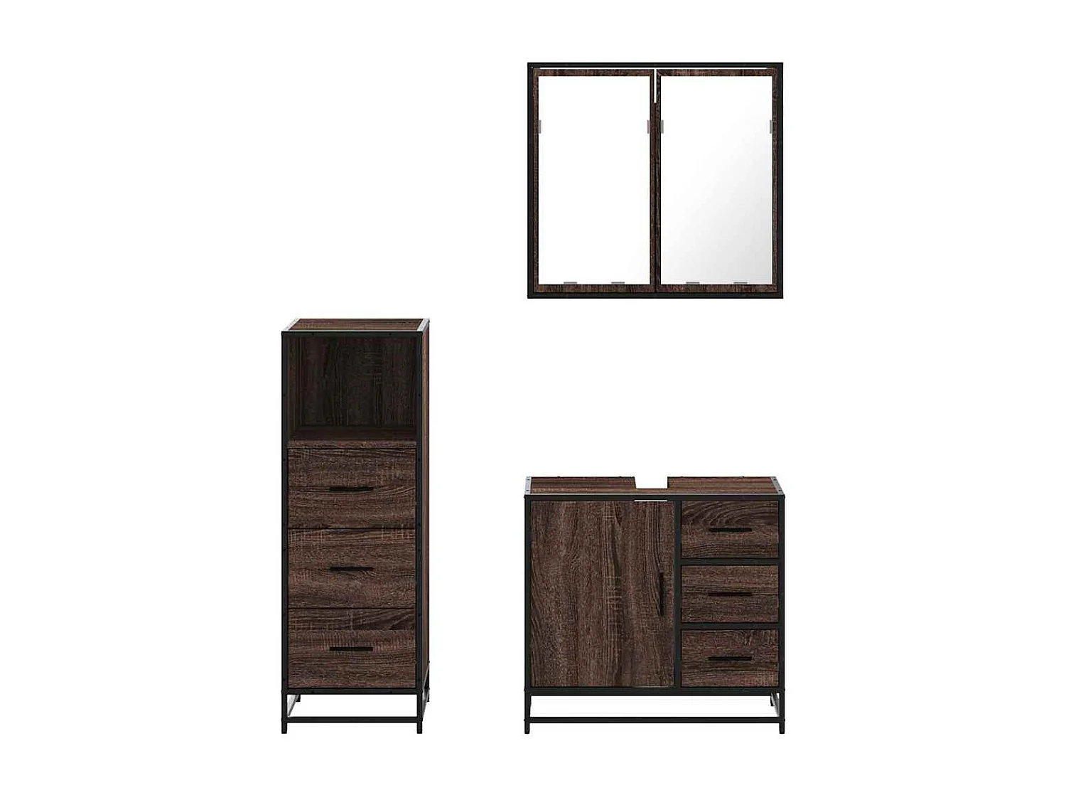 Ensemble de meubles de salle de bain 3 pcs Chêne marron