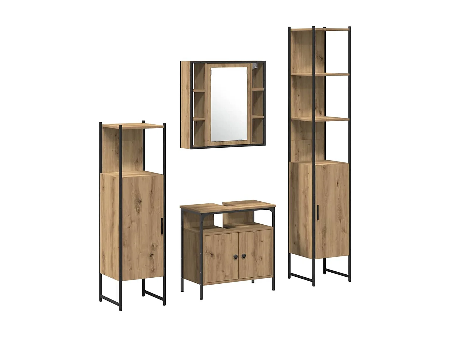 Conjunto de muebles de baño de 4 piezas en roble hecho a mano