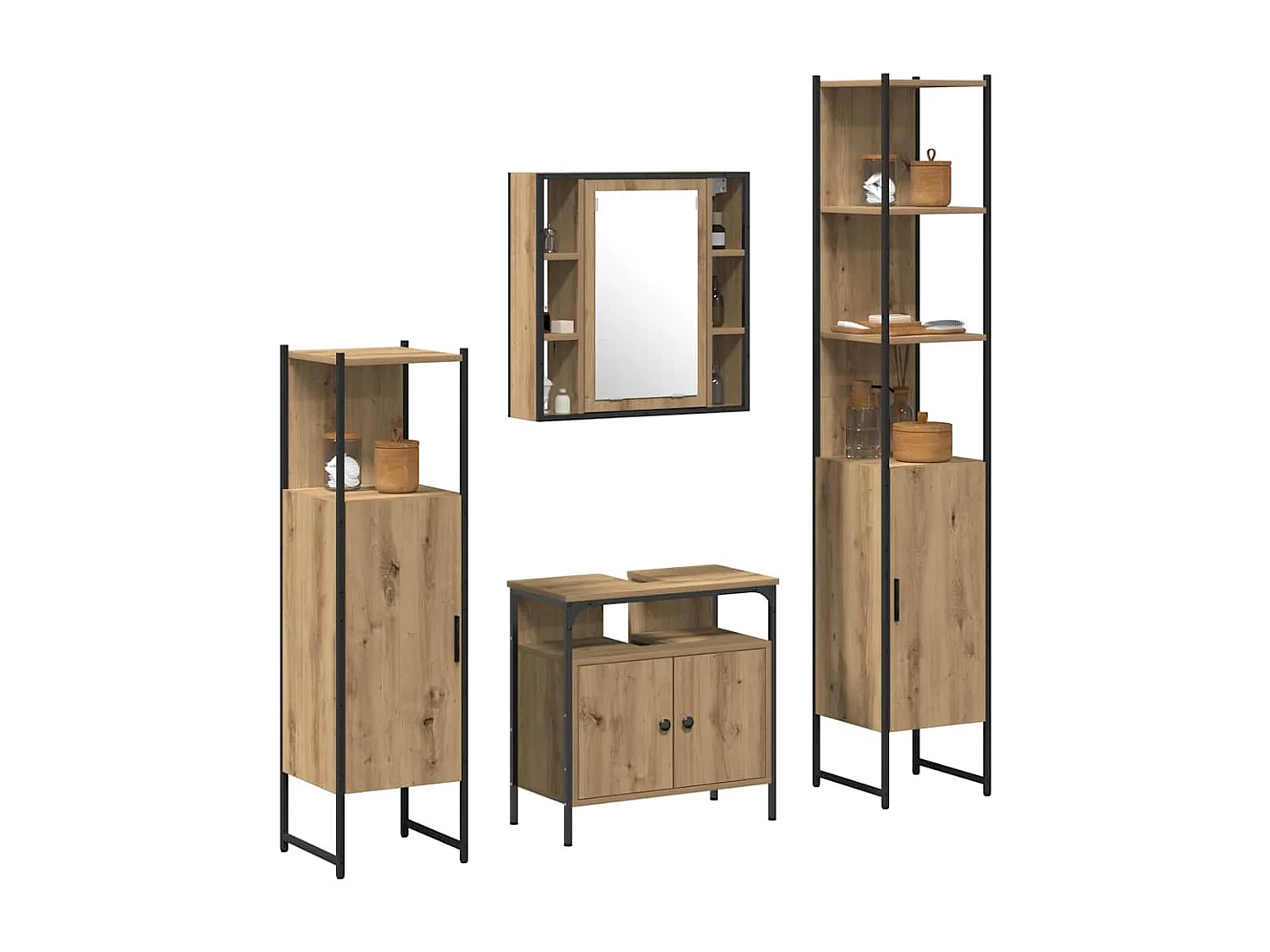 Conjunto de muebles de baño de 4 piezas en roble hecho a mano