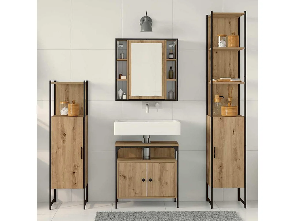 Conjunto de muebles de baño de 4 piezas en roble hecho a mano