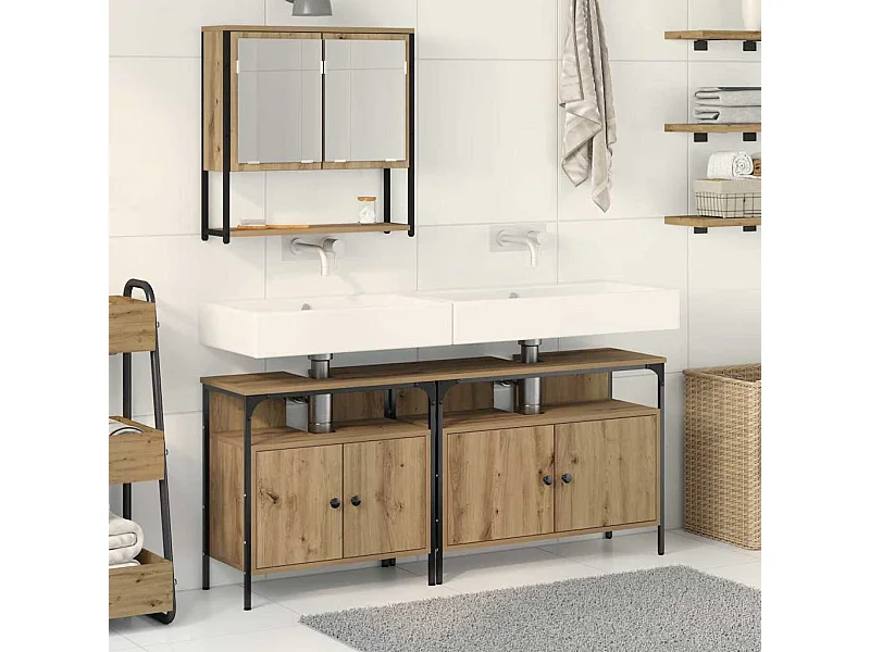 Ensemble de mobilier de salle de bain avec porte 3 pcs Marron