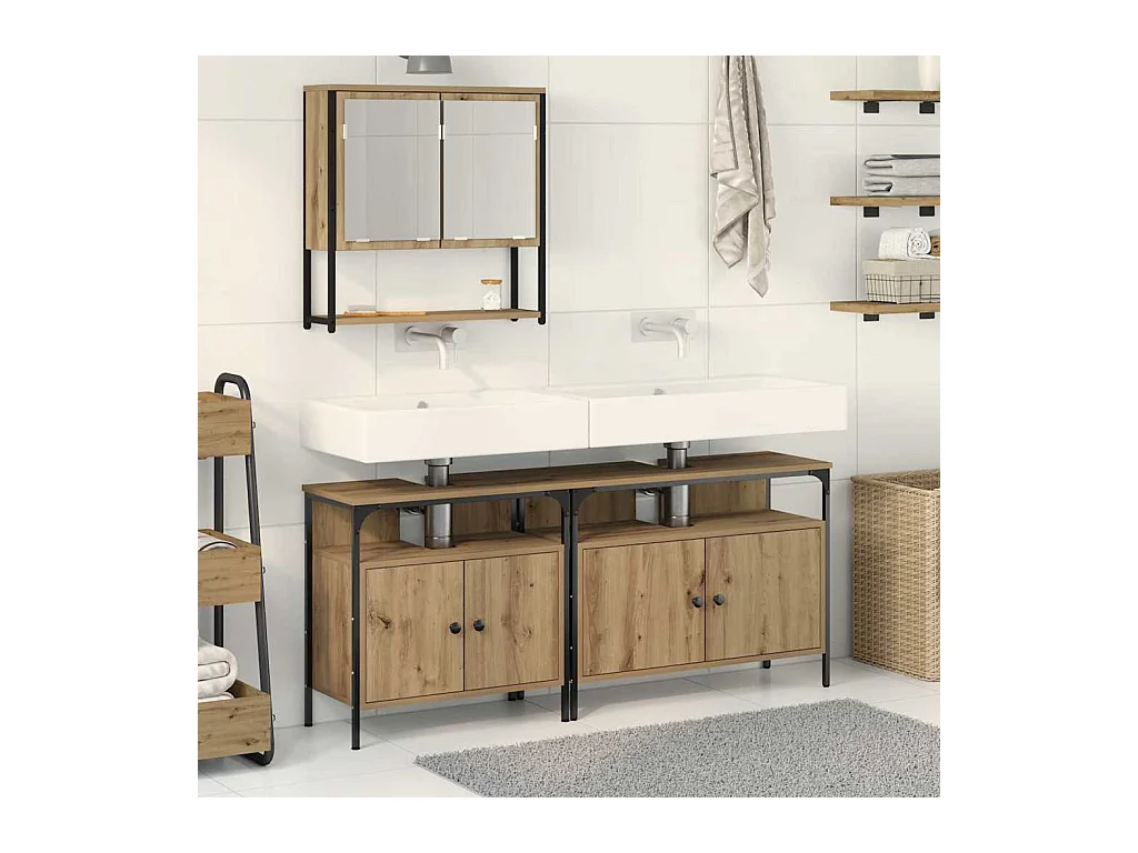Ensemble de mobilier de salle de bain avec porte 3 pcs Marron