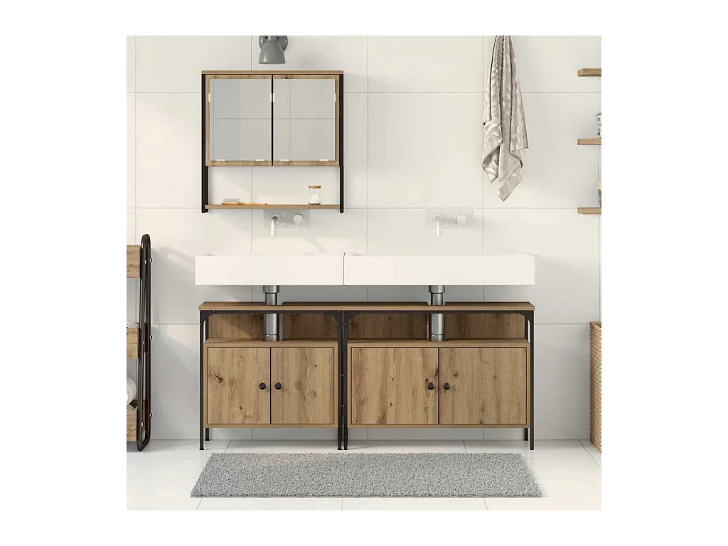 Ensemble de mobilier de salle de bain avec porte 3 pcs Marron