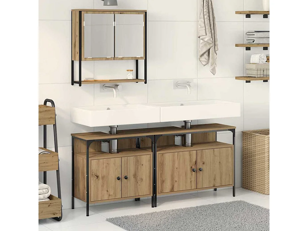 Ensemble de mobilier de salle de bain avec porte 3 pcs Marron