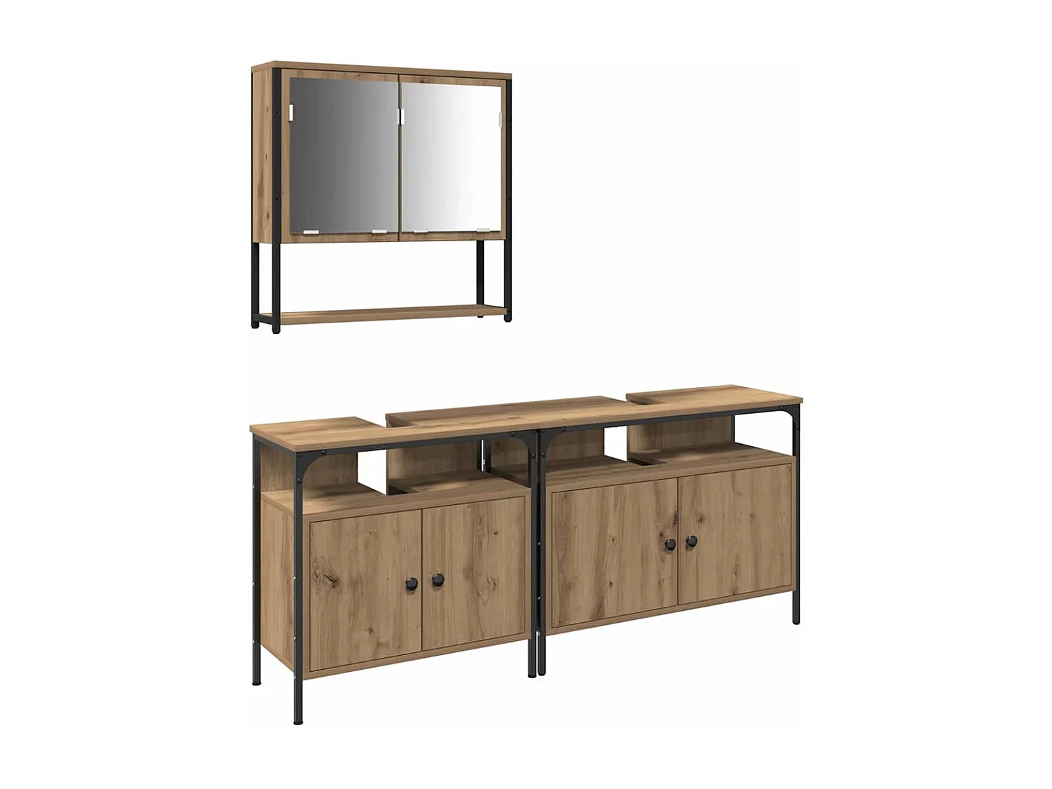 Ensemble de mobilier de salle de bain avec porte 3 pcs Marron