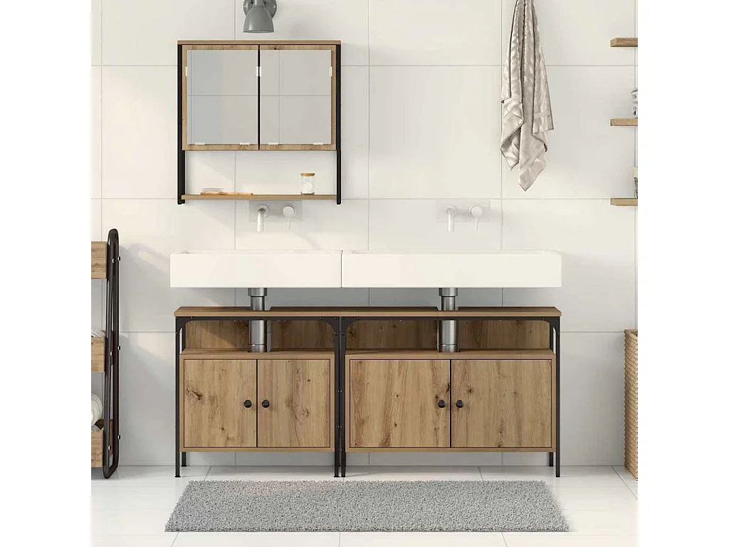 Ensemble de mobilier de salle de bain avec porte 3 pcs Marron