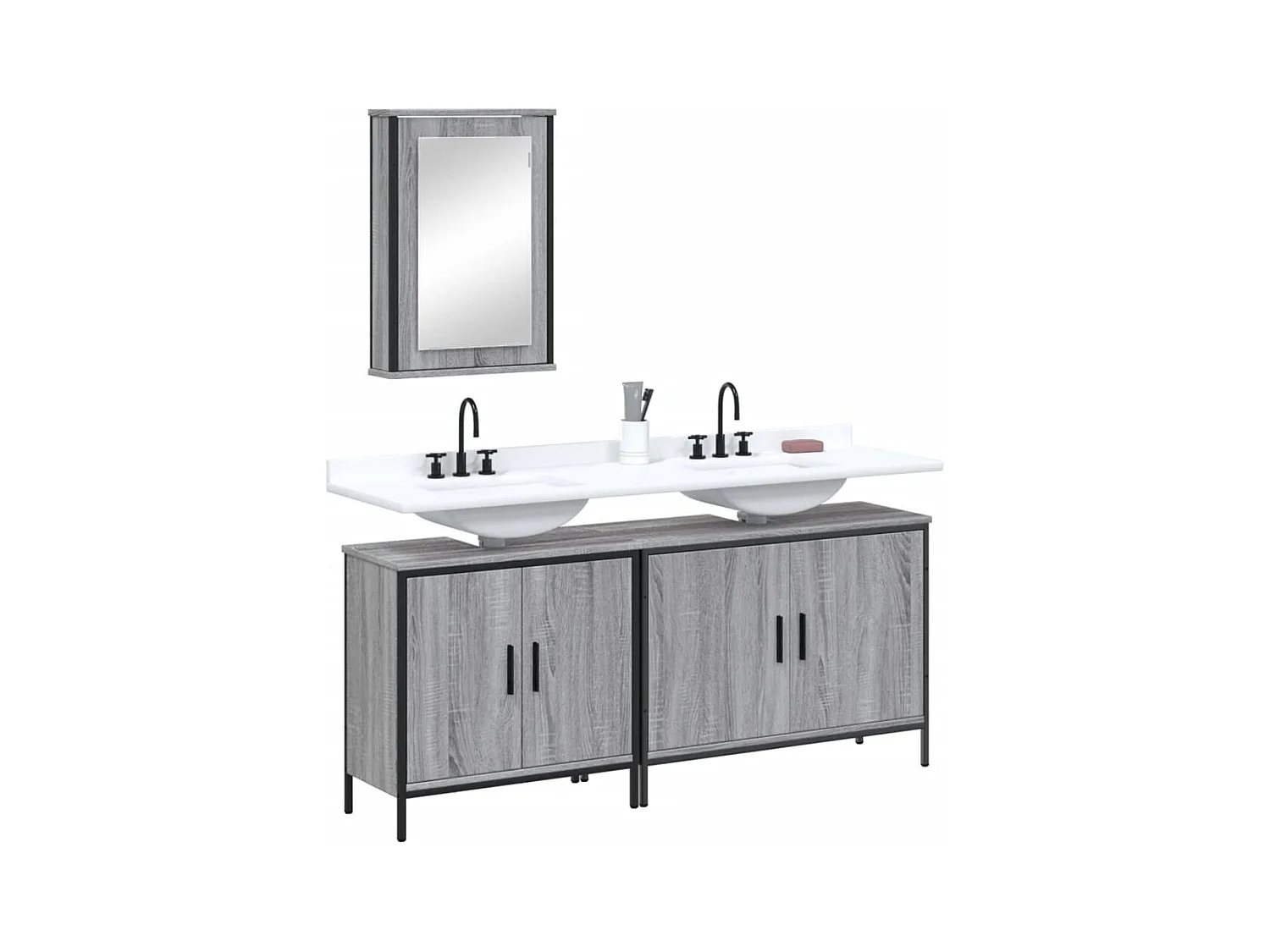 Ensemble de meubles de salle de bain 3 pcs Sonoma gris