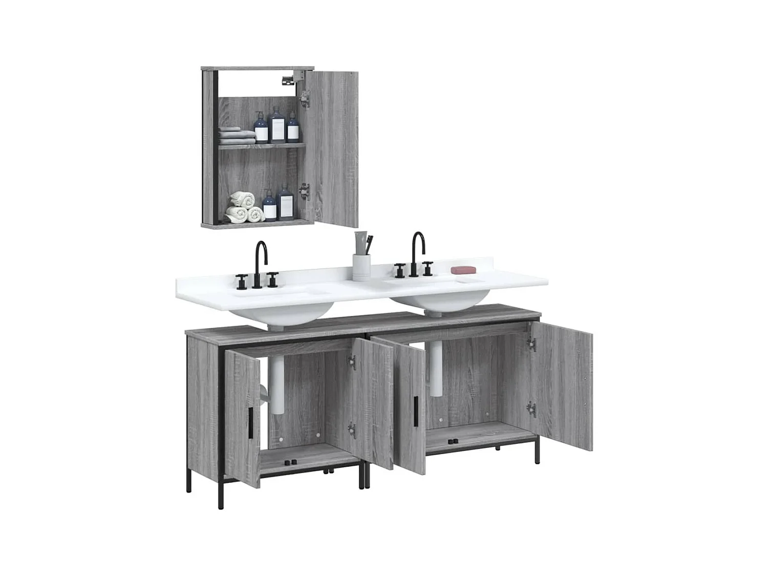 Ensemble de meubles de salle de bain 3 pcs Sonoma gris