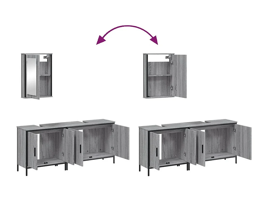 Ensemble de meubles de salle de bain 3 pcs Sonoma gris