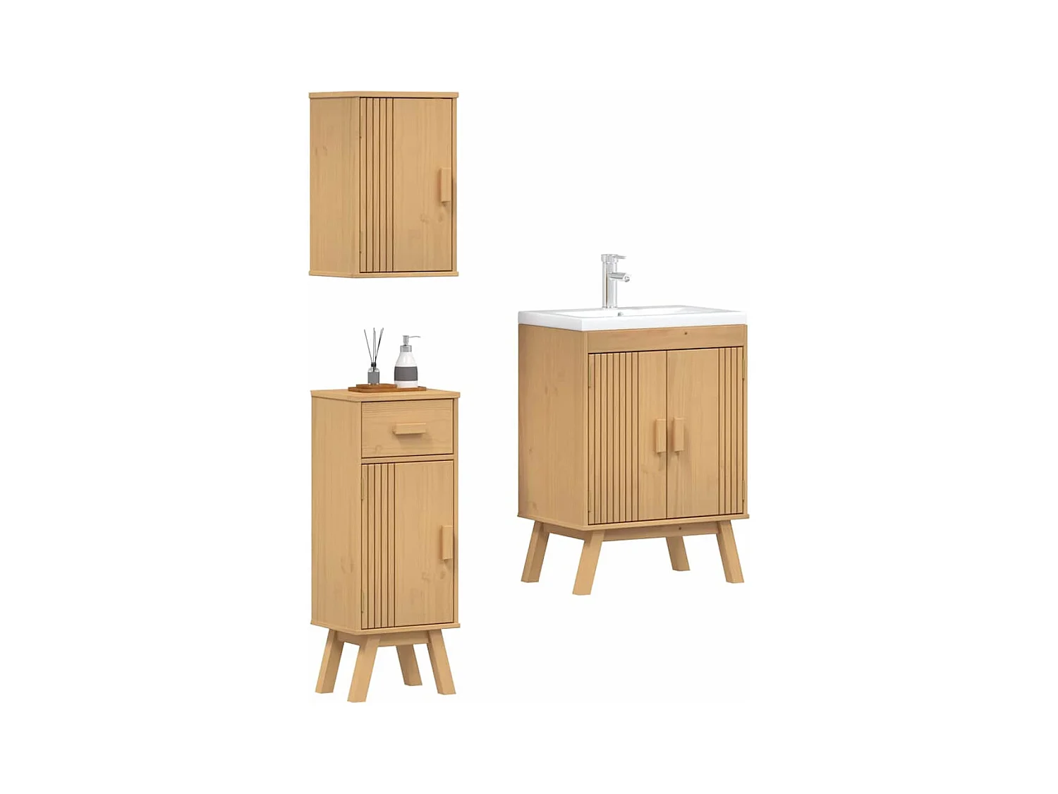 Ensemble de meubles de salle de bain avec tiroir 3 pcs Marron