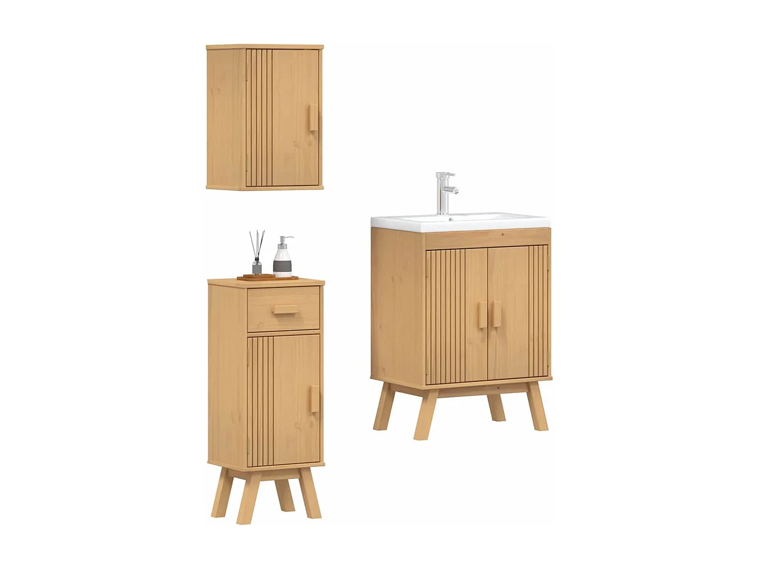 Ensemble de meubles de salle de bain avec tiroir 3 pcs Marron