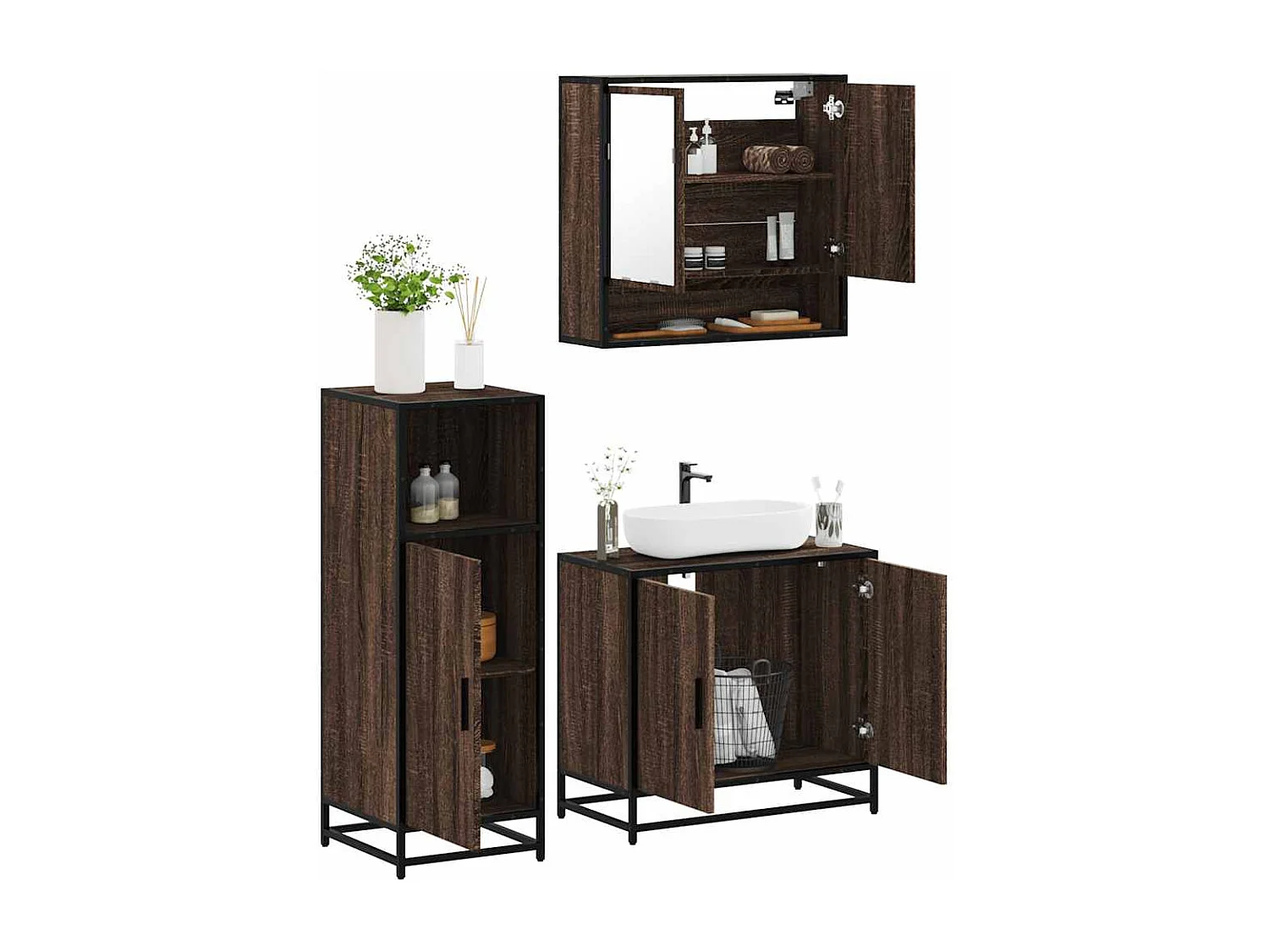 3-teiliges Badmöbel-Set Braune Eiche