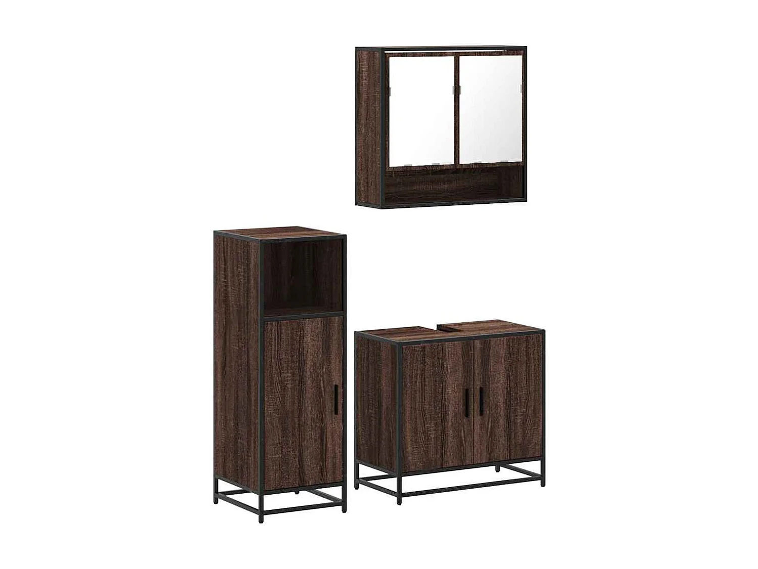 3-teiliges Badmöbel-Set Braune Eiche