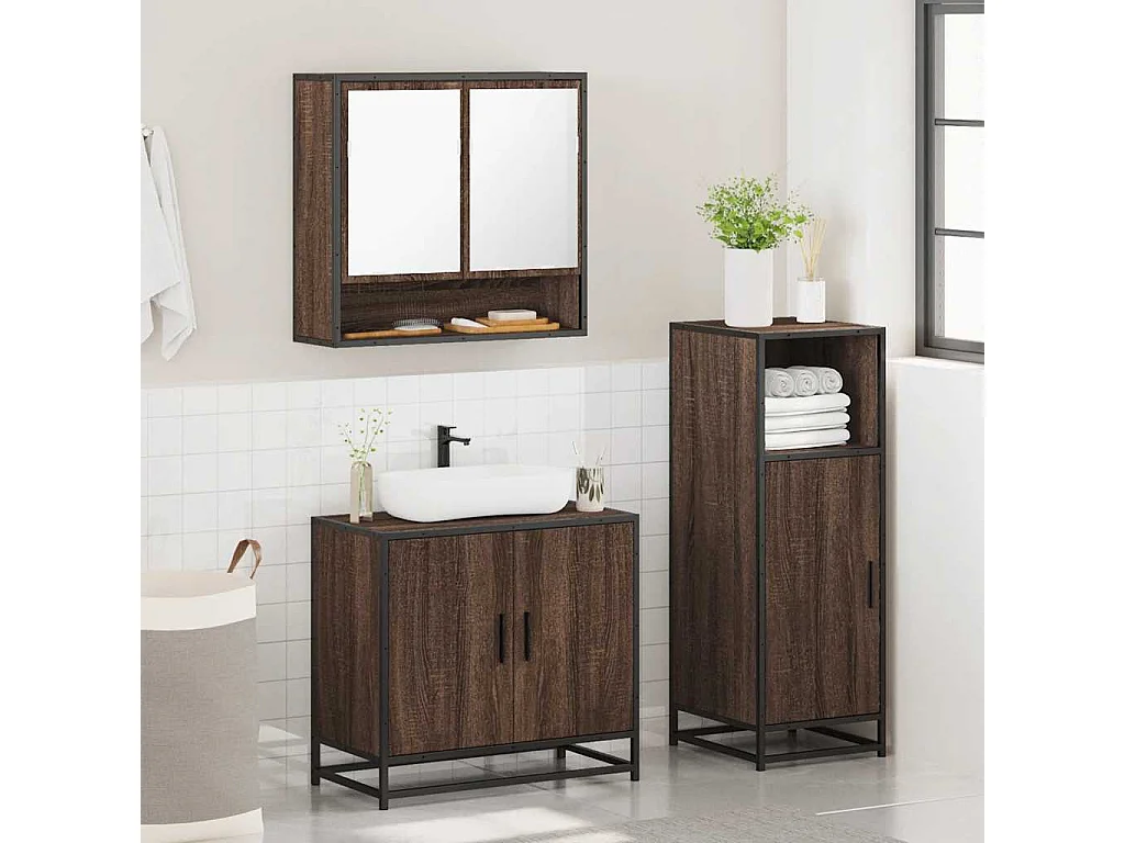 3-teiliges Badmöbel-Set Braune Eiche