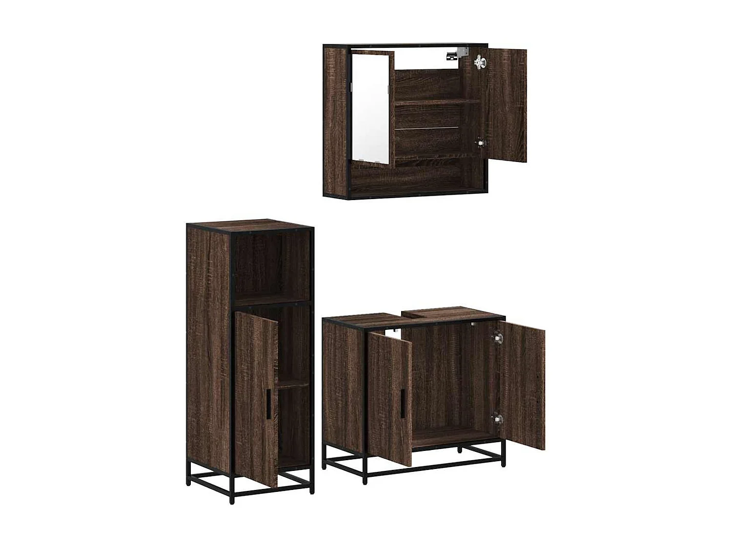 3-teiliges Badmöbel-Set Braune Eiche