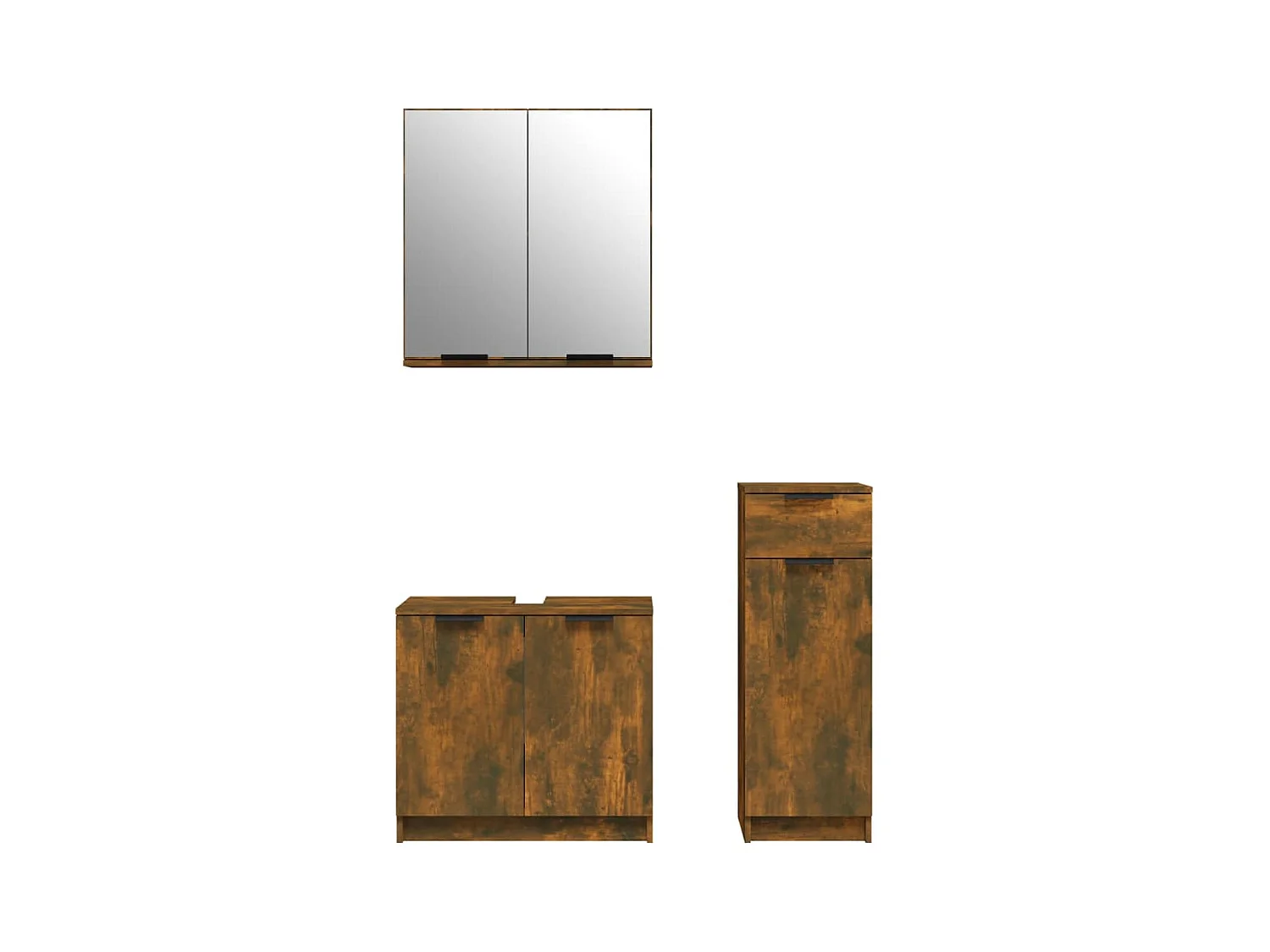 Set di mobili da bagno in rovere affumicato da 3 pezzi