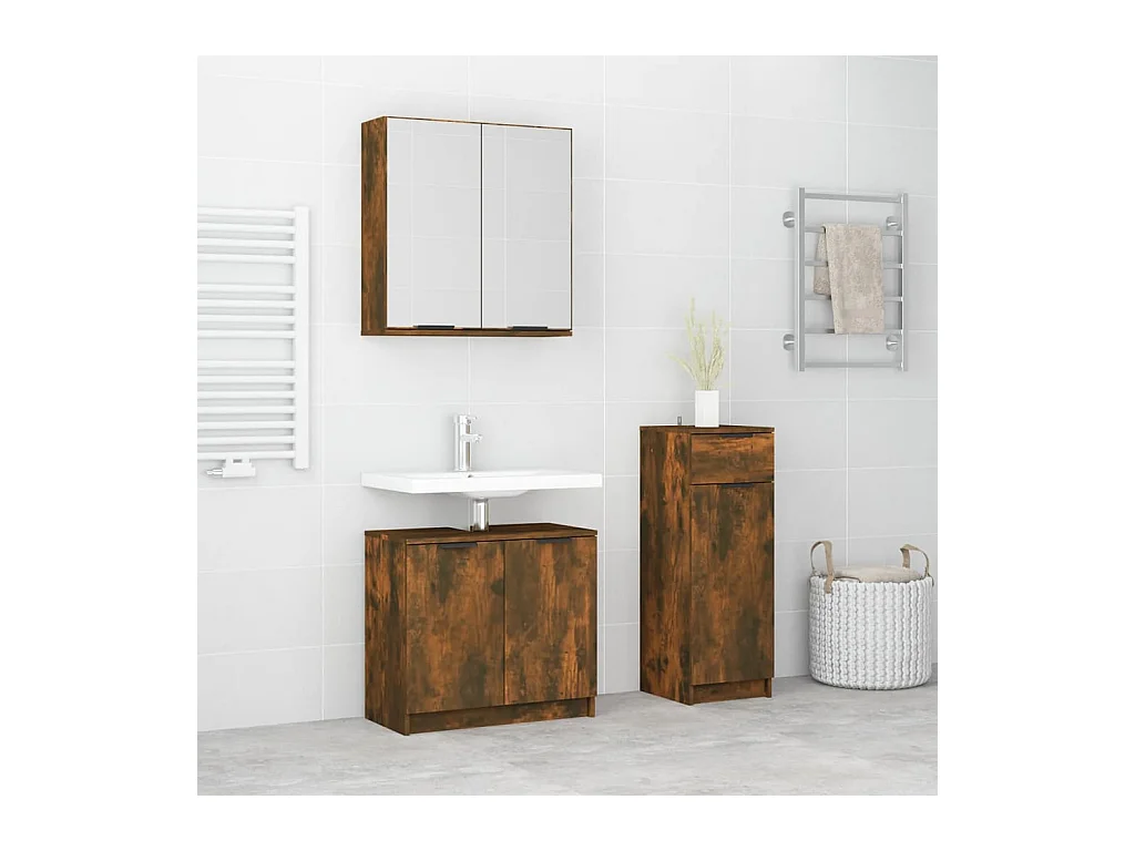 Ensemble d'armoires de salle de bain 3 pcs chêne fumé