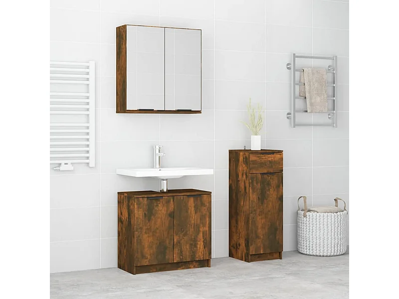 Set di mobili da bagno in rovere affumicato da 3 pezzi