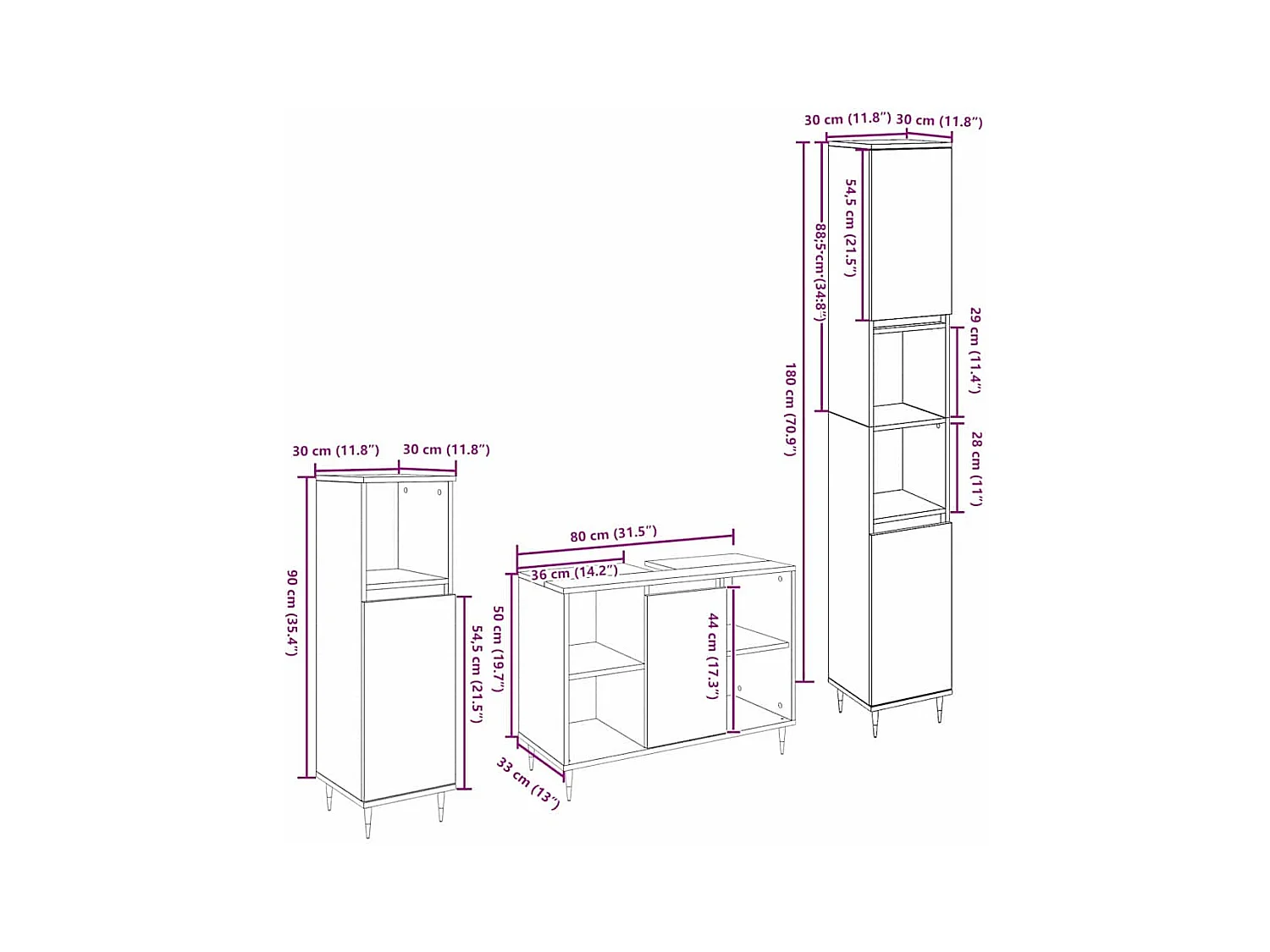 Ensemble de Meubles de Salle de Bain 3 pcs Bois Ancien