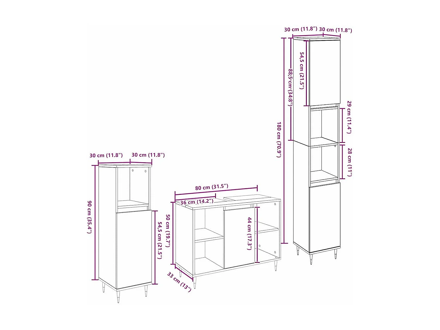 3-teiliges Badmöbel-Set Antikholz