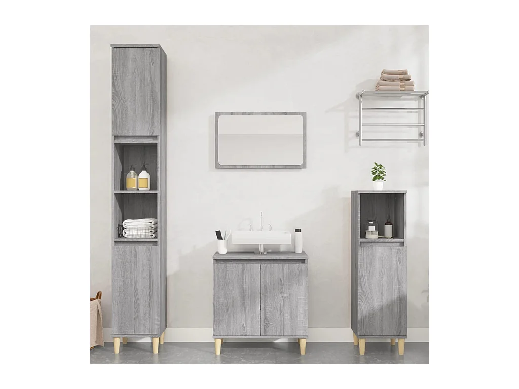 Ensemble de meubles de salle de bain 3 pcs Sonoma gris